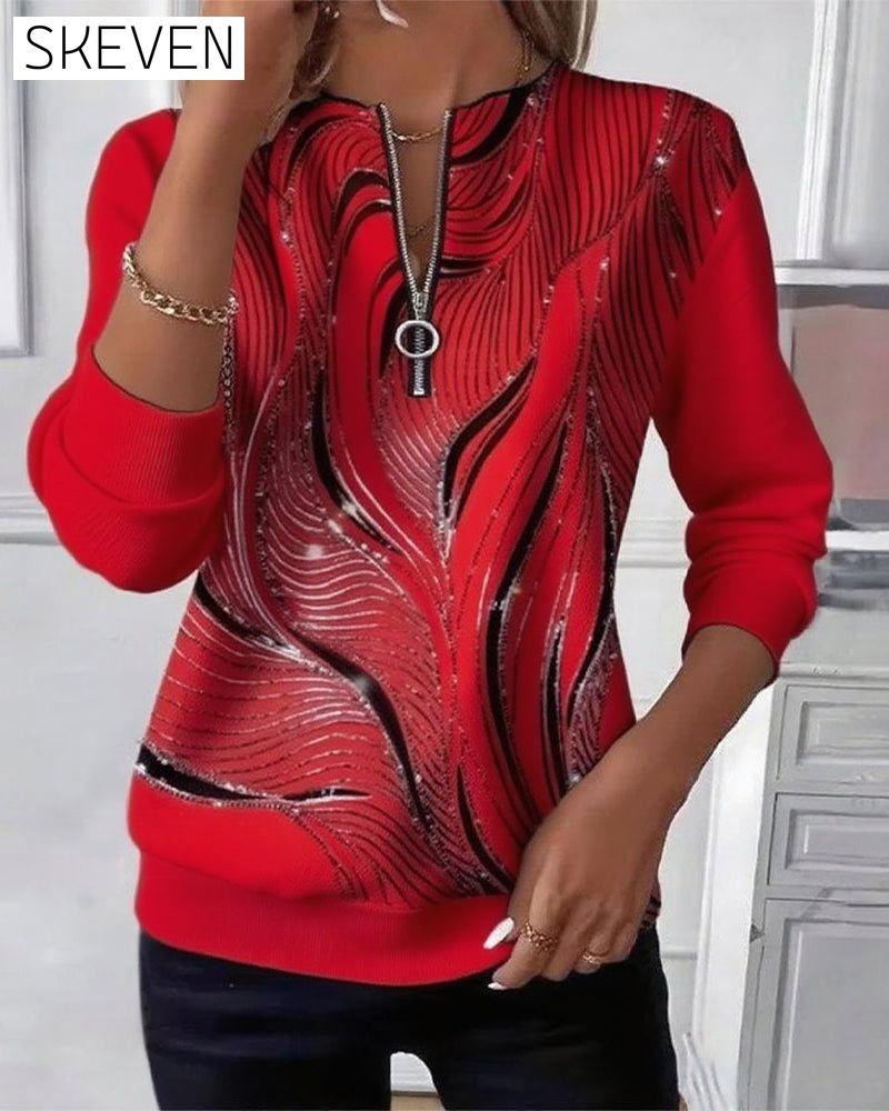 Lässiges Sweatshirt mit Print und Reißverschluss