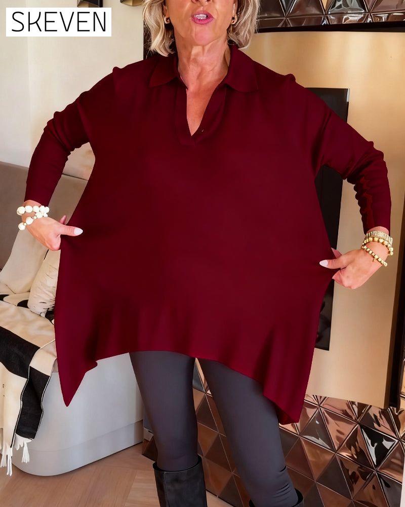 Irregular Lapel Long-Sleeved Top