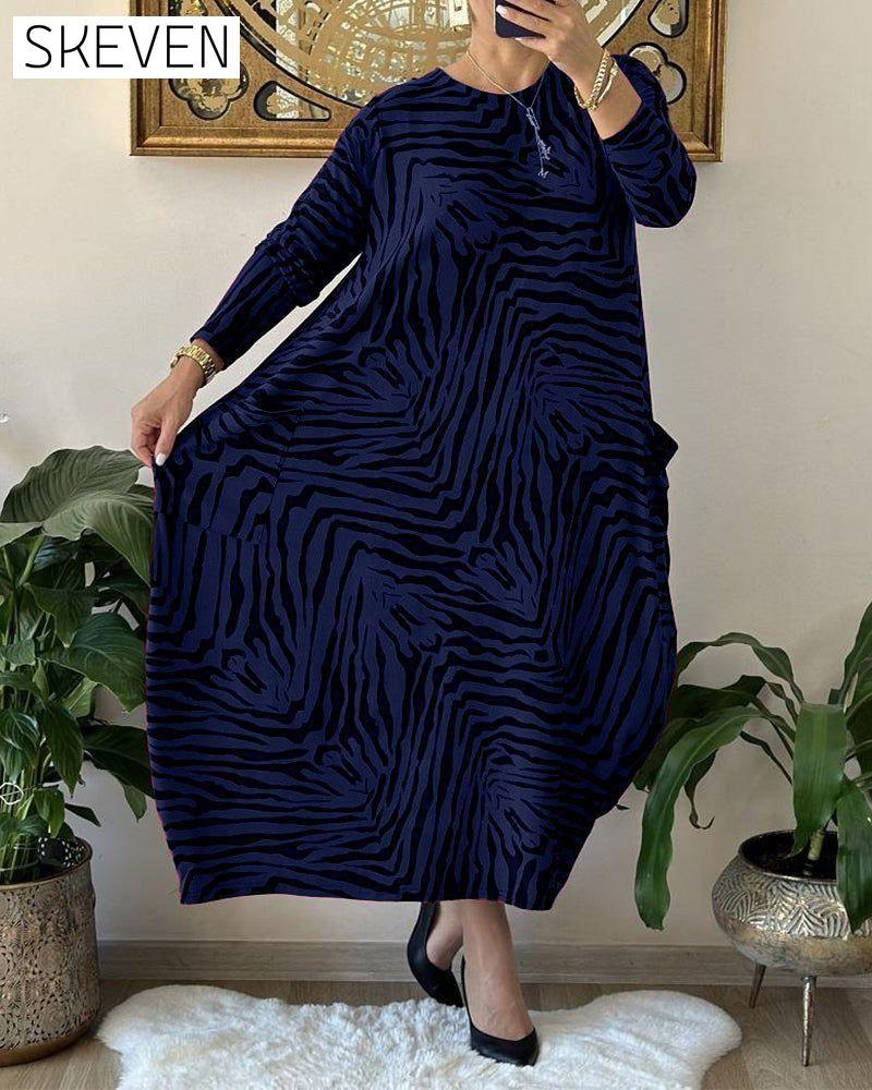 Fashion Loose Print Pocket Shift Dress 2023 f/w casual dresses Clothes Dresses