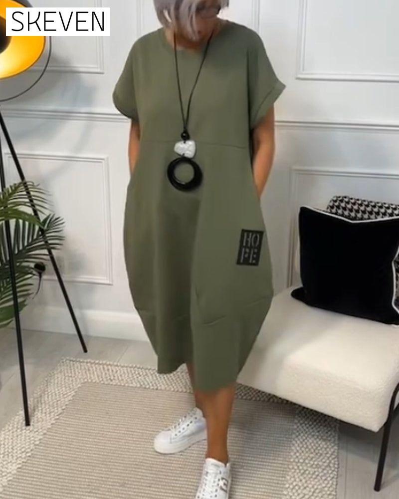 Simple letter print short sleeve casual dress