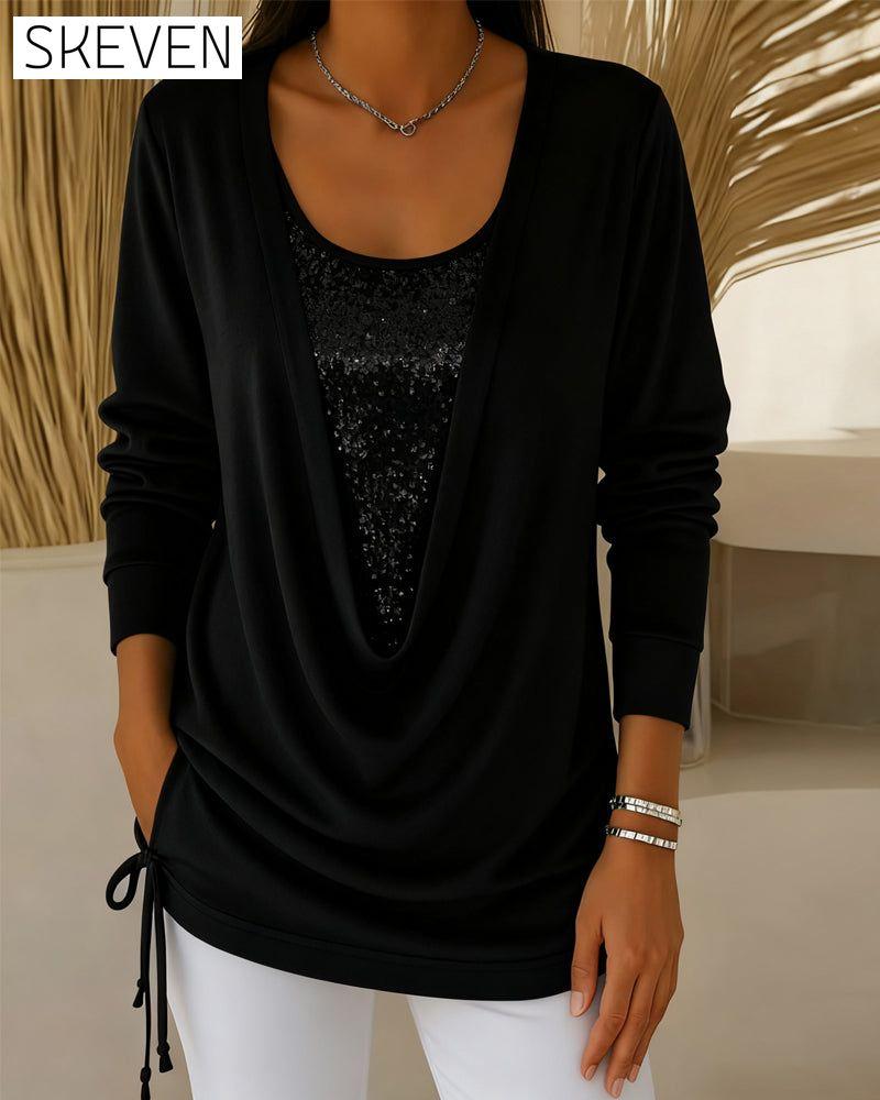Sequin Contrast Color Faux Two-Piece Top