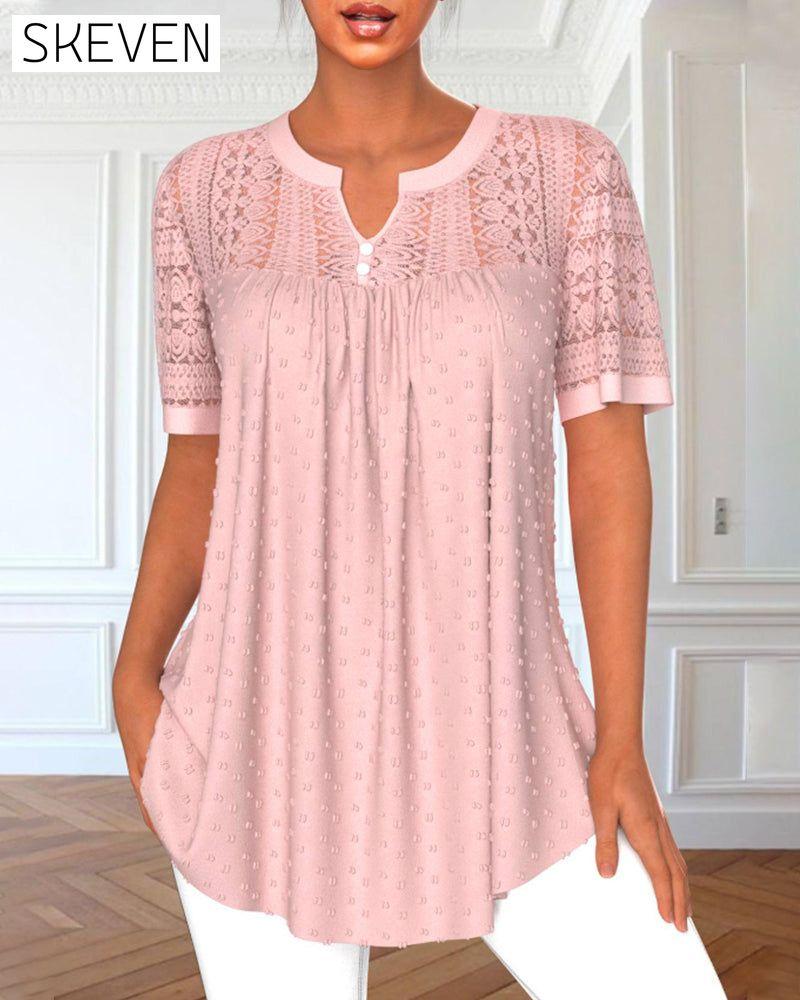 Elegante Bluse in Unifarbe mit Spitzenärmeln