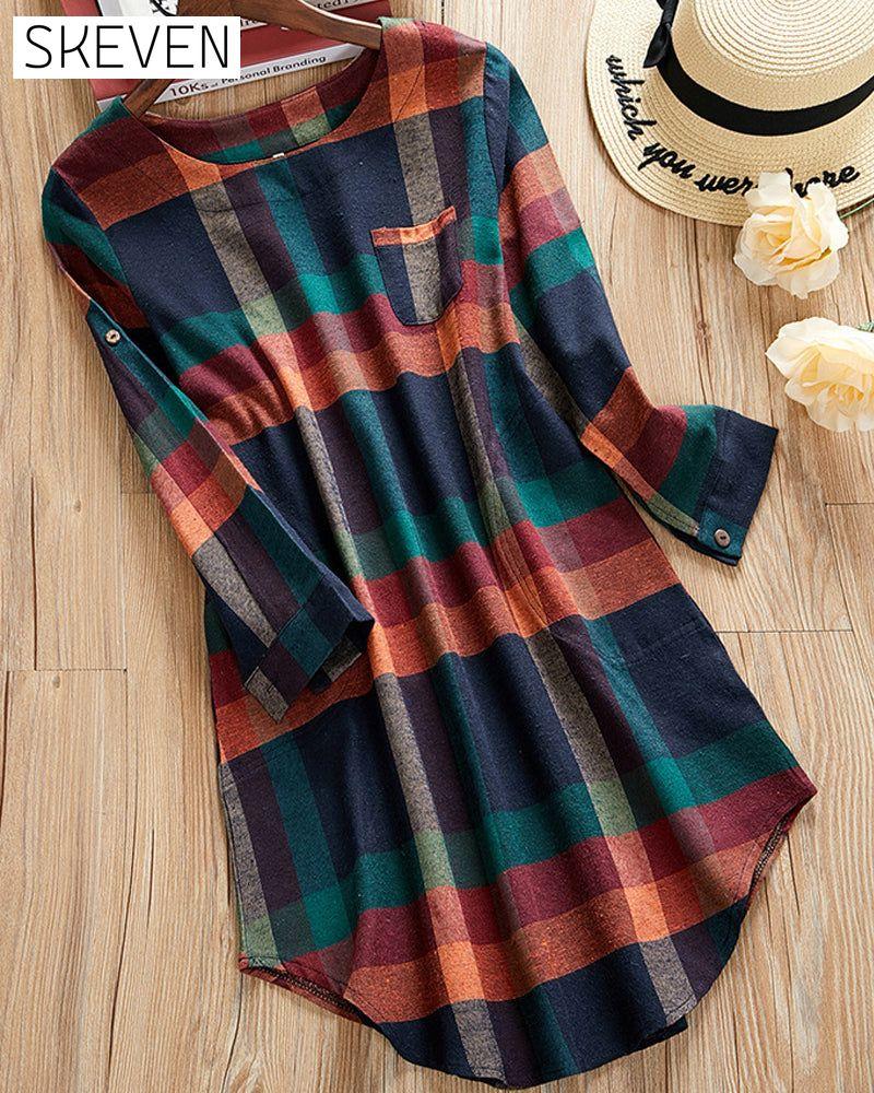 Check long sleeve dress