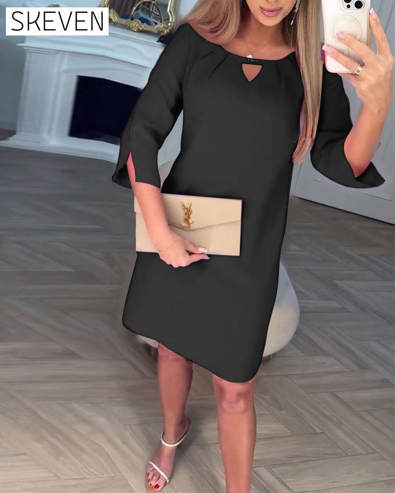 Elegant Solid Color Hollow Straight Dress