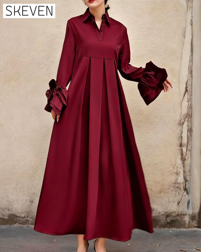 Modisches Hemdkragenkleid mit ausgestelltem Rock