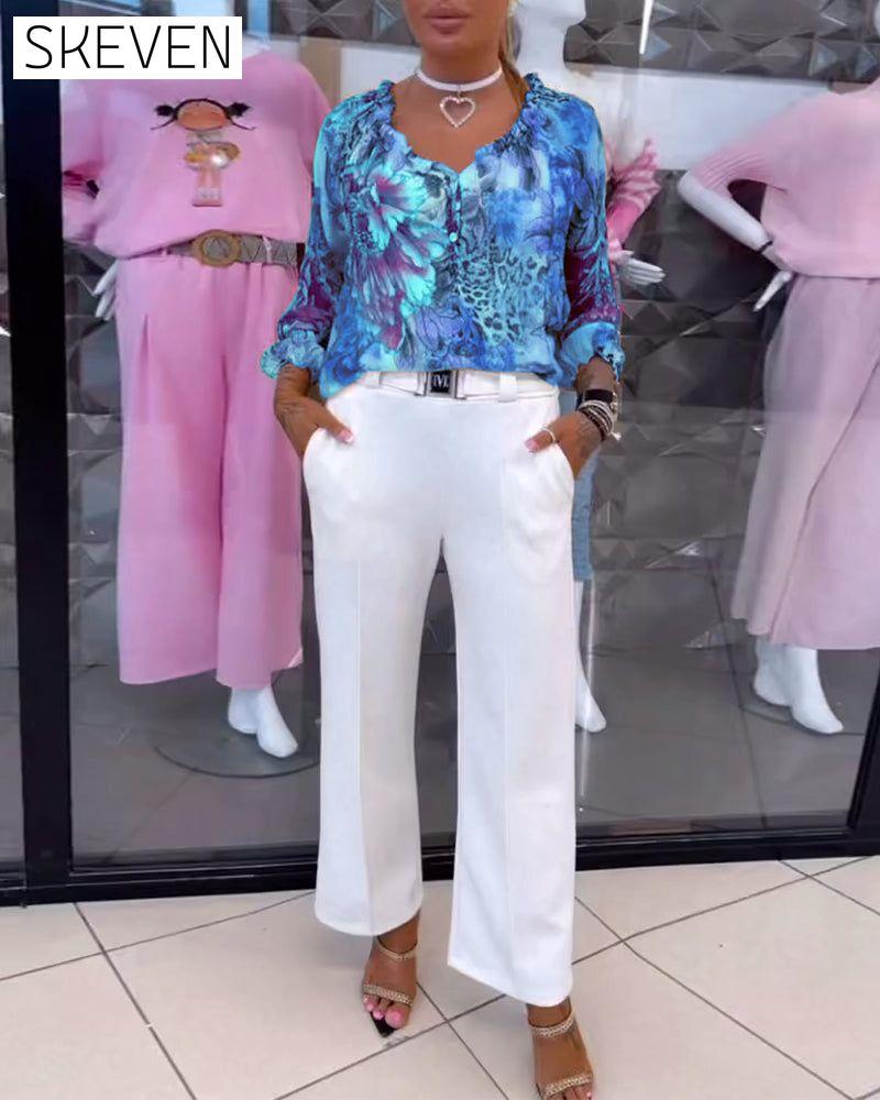V-Neck Floral Print Blouse
