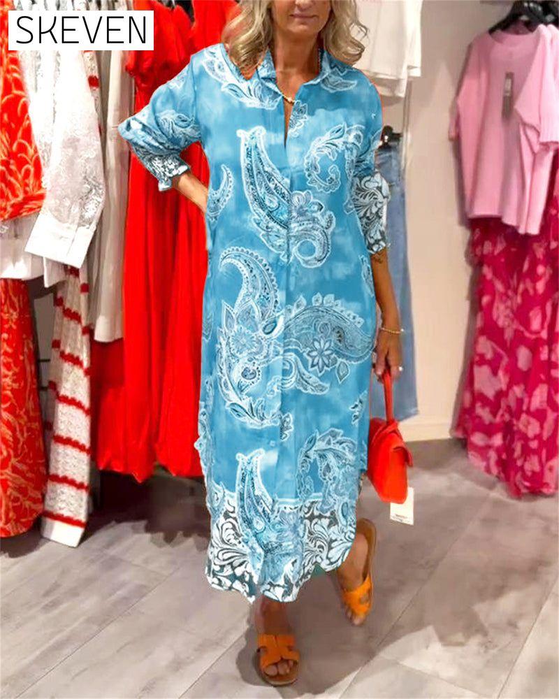 Kleid mit Stehkragen und langen Ärmeln, bedruckt mit Cashew-Print
