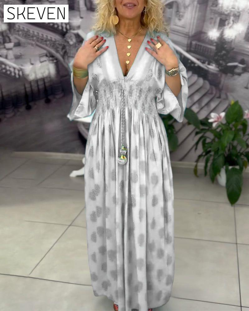 Loose Holiday Print Waist Maxi Dress