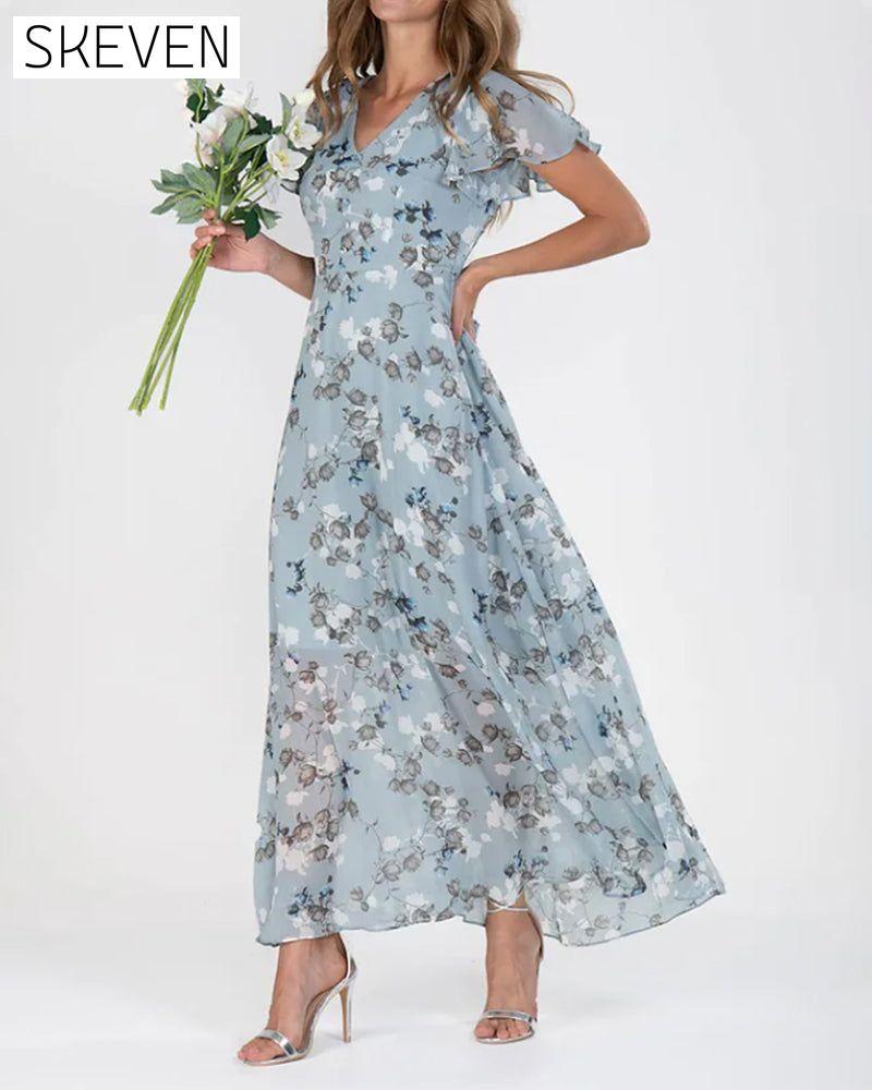 Short Sleeve Long Dress with Floral Print 23BF Casual Dresses Clothes Dresses SALE Spring Summer