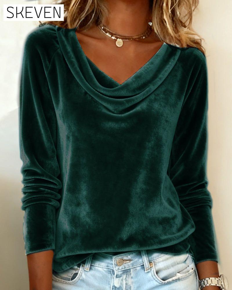 Velvet Solid Color Long-Sleeved Top