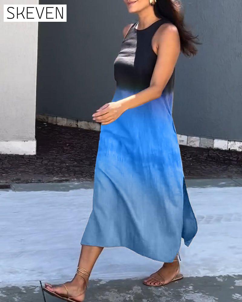 Ärmelloses Kleid mit Farbverlauf und Rundhalsausschnitt