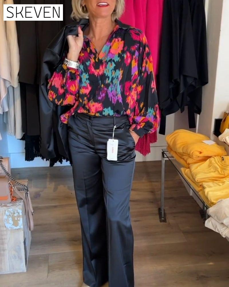 Printed elegant long-sleeved blouse
