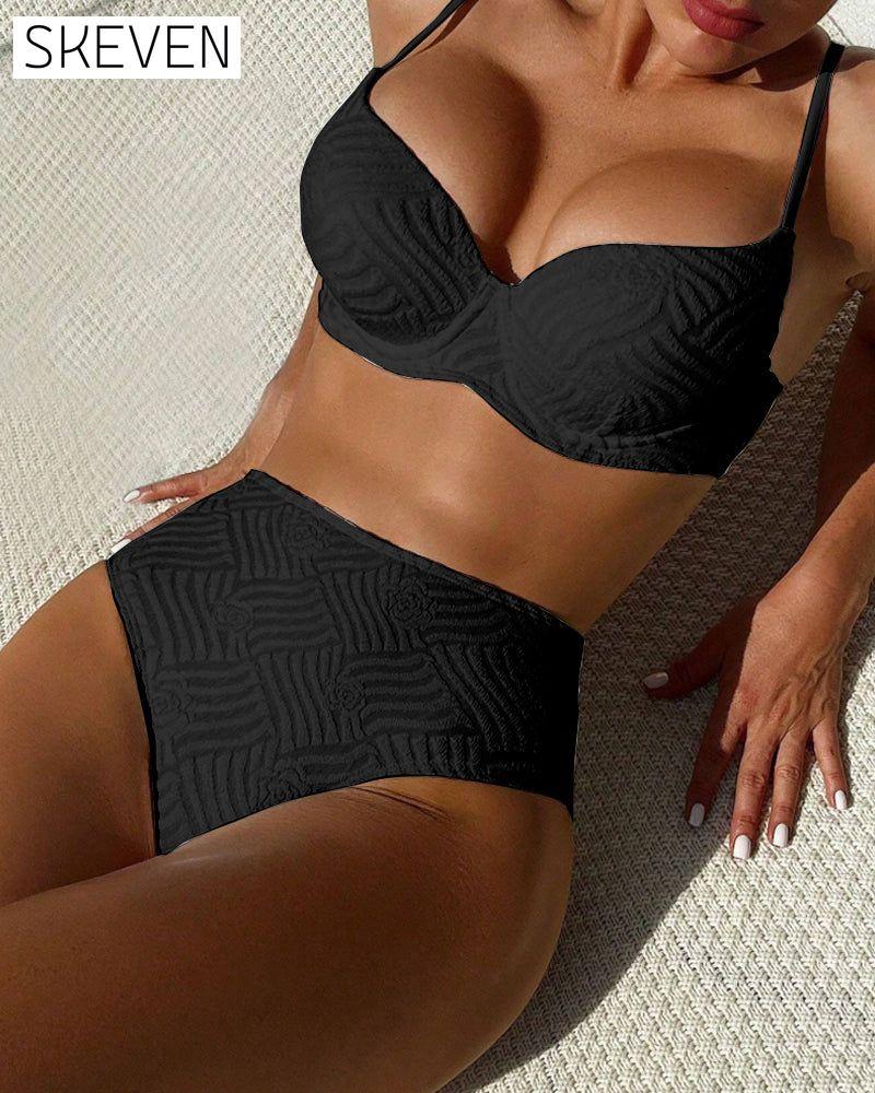 Sexy einfarbiger Push-Up-Bikini