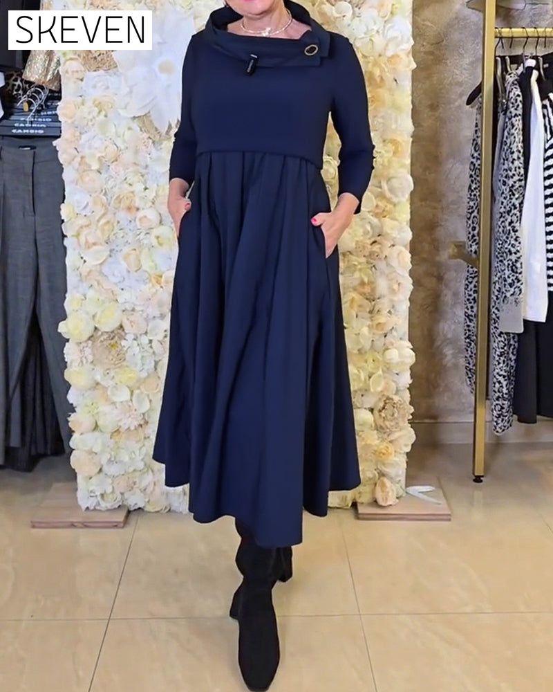 Modisches, einfarbiges A-Linien-Kleid für die Straße