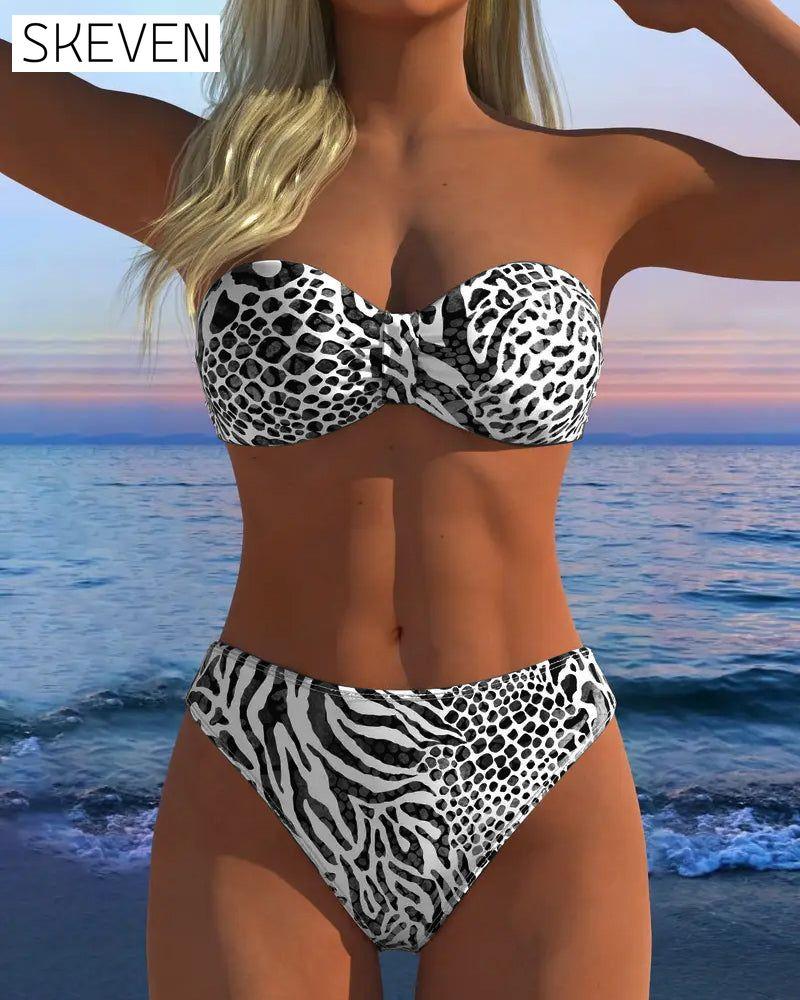 Sexy zweiteiliger Badeanzug mit Leopardenmuster