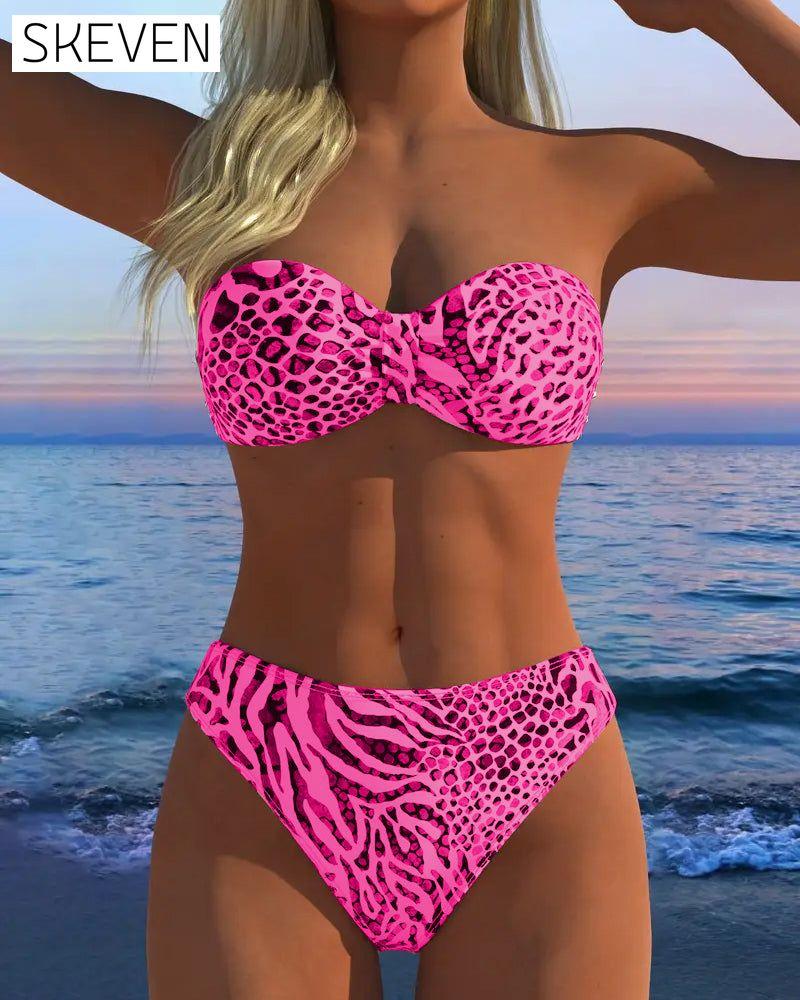 Sexy zweiteiliger Badeanzug mit Leopardenmuster
