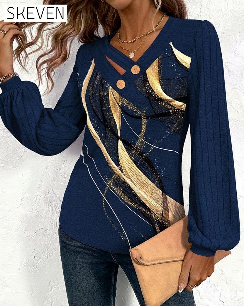 Striped Print Lantern Sleeve Top