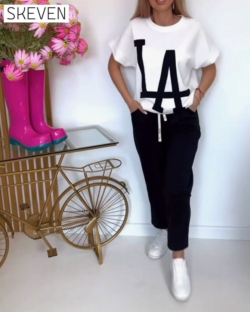 Casual Letter Print Sports Set