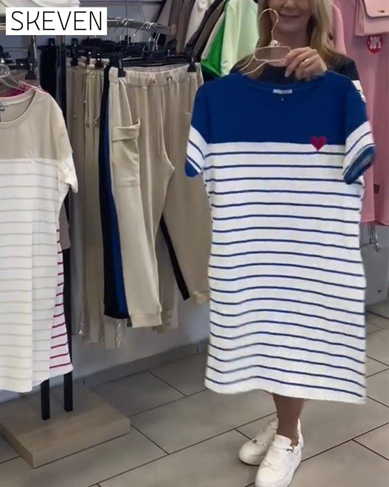 Crew Neck Casual Striped Dress