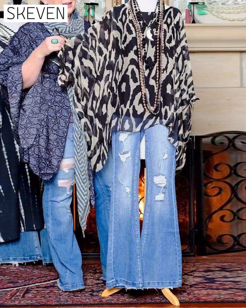Batwing Sleeve Print Long Sleeve Blouse