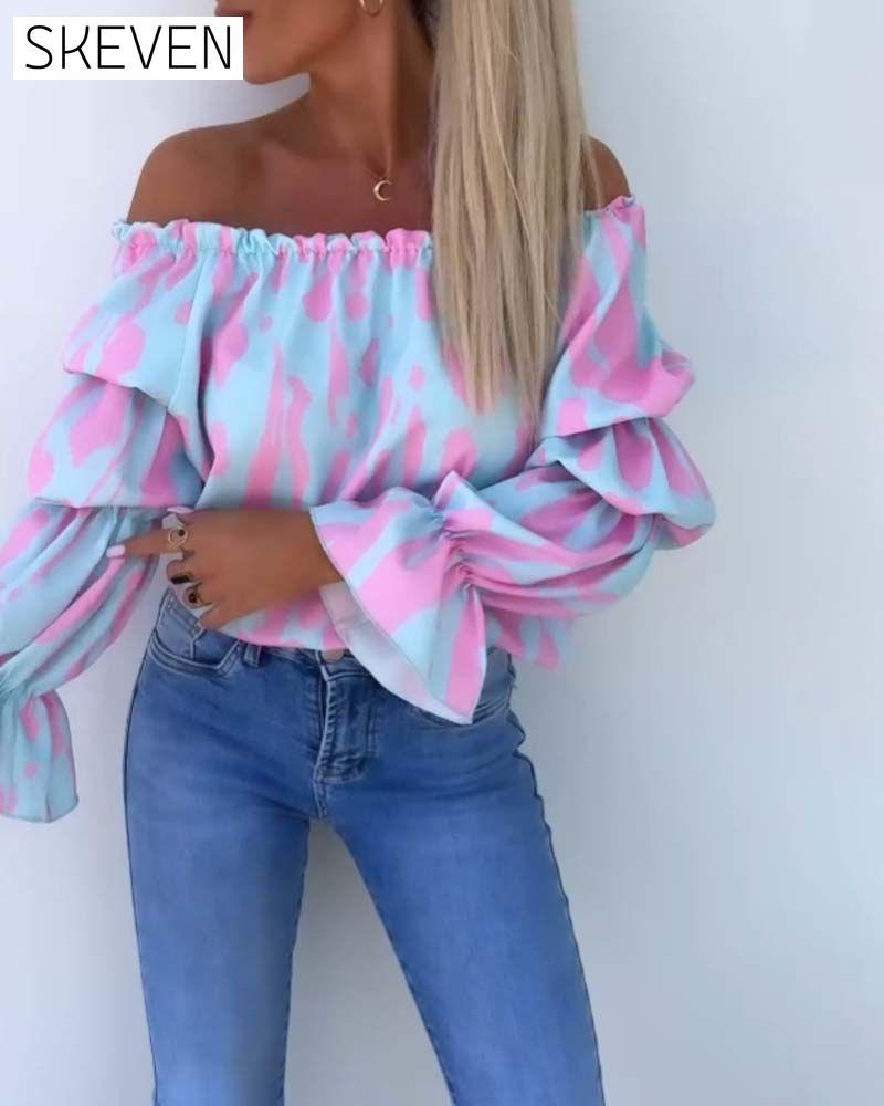 Colorful printed one-shoulder casual top