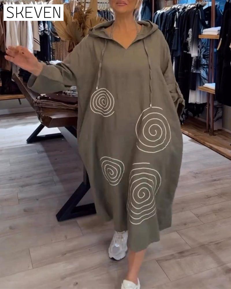 Kapuzenkleid mit langen Ärmeln, lockerer Passform