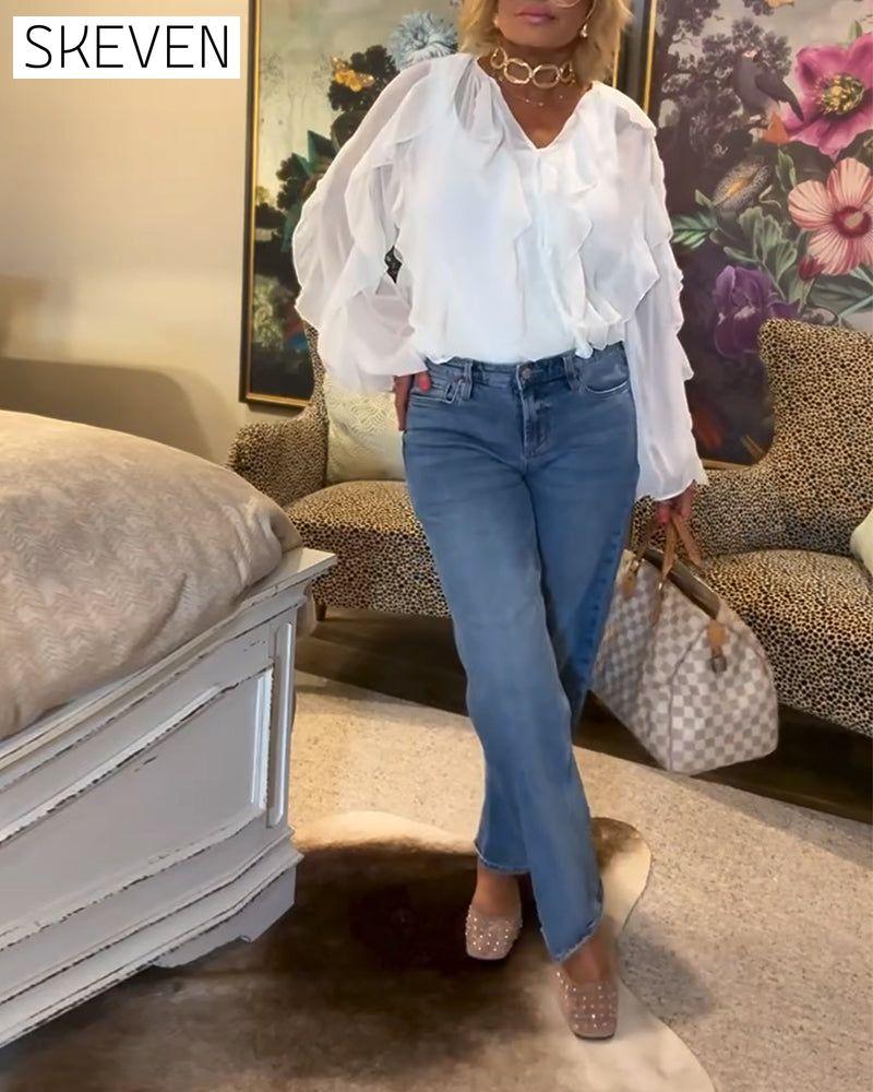Ruffled Flowy Solid Color Shirt