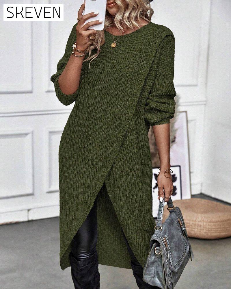 Strickkleid in Unifarbe mit unregelmäßigem Saum