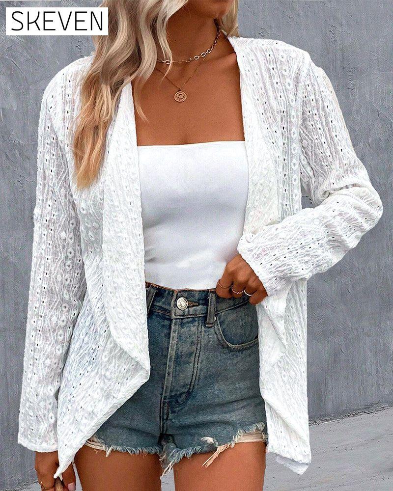 Elegante Strickjacke in Unifarbe mit Hohlsaum