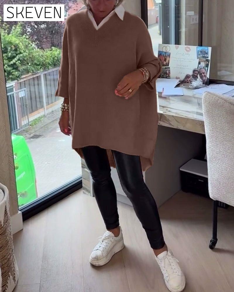 V-Neck Buttoned Asymmetrical Jumper