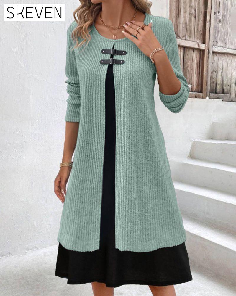 Patchwork rib long sleeve dress Green 2023 f/w 23BF casual dresses Clothes Dresses