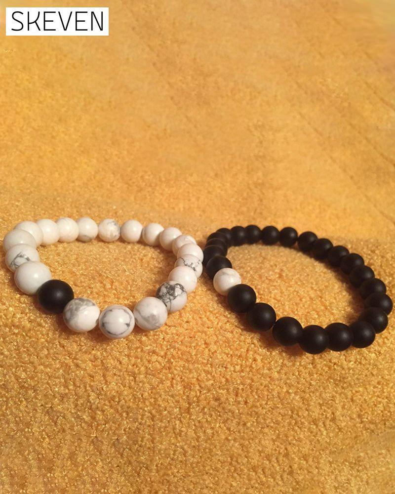 Black and white bead woven couple bracelet set Jewelry