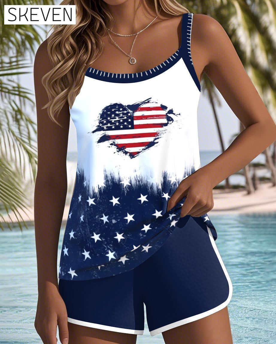 American Flag Heart Print Two-Piece Tankini