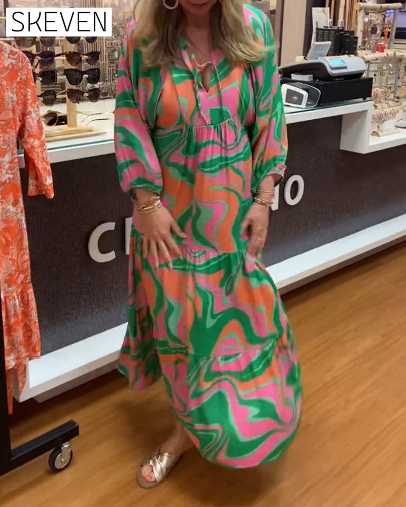 robe longue imprimée à col en V