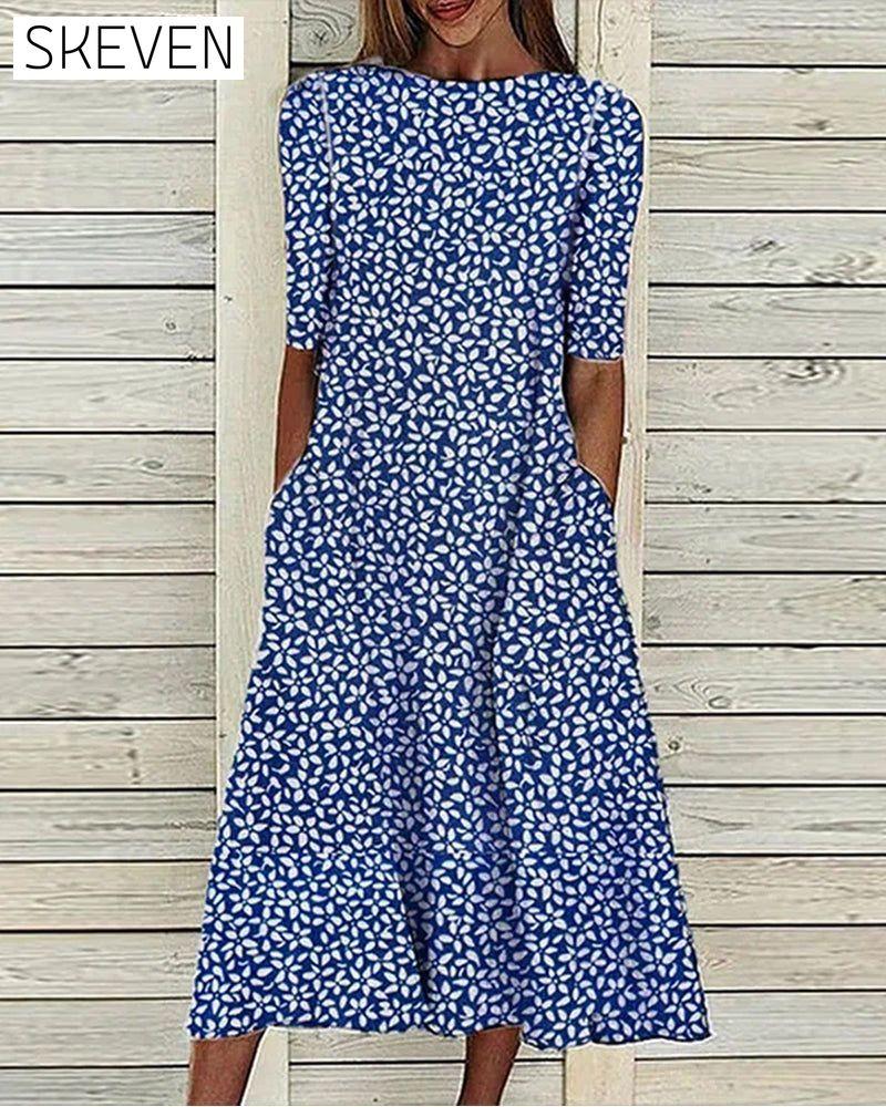 Floral print pockets dress Blue 23BF Casual Dresses Clothes Dresses Spring Summer