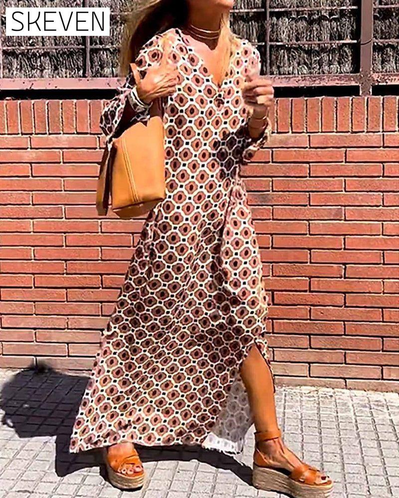 Batik print long sleeve long dress 23BF Casual Dresses Clothes Dresses Spring