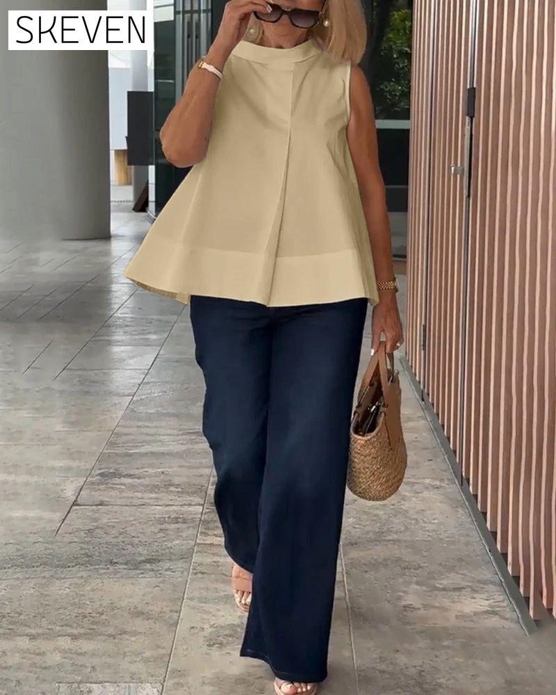 Sleeveless Solid Color Simple Blouse