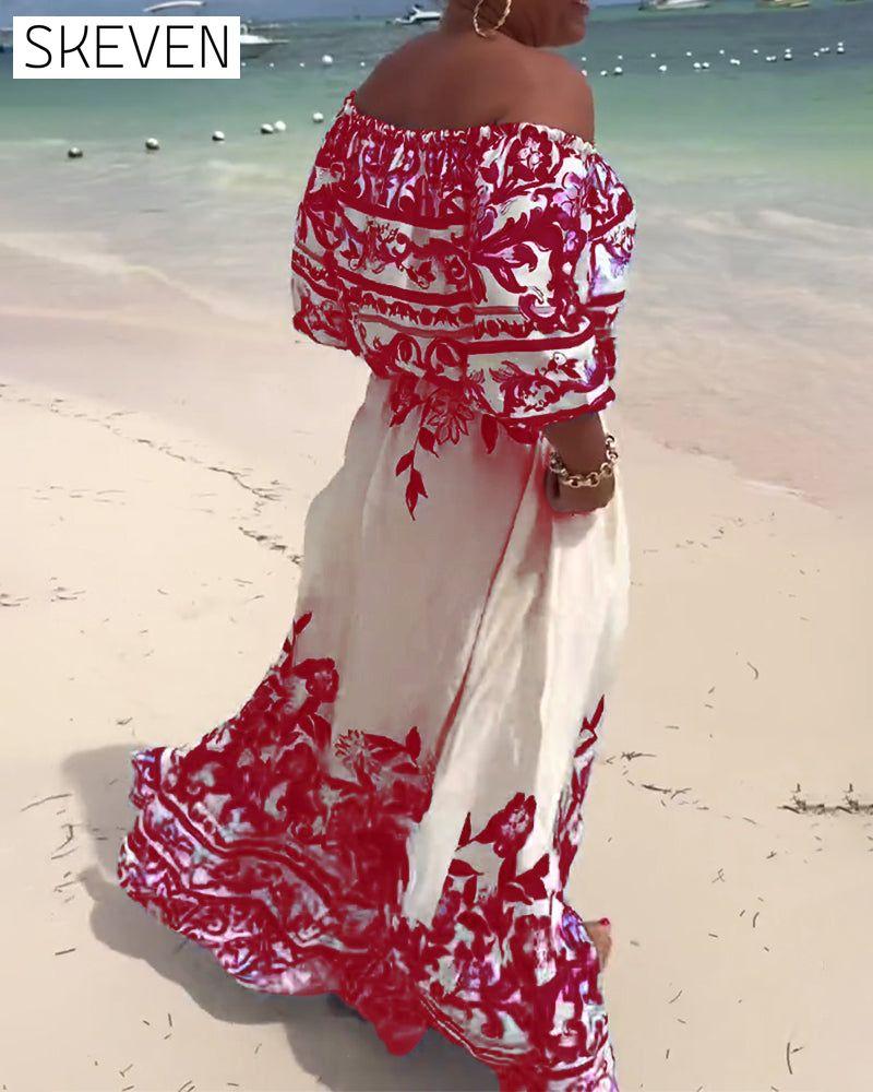 Off-Shoulder Printed Resort Dress