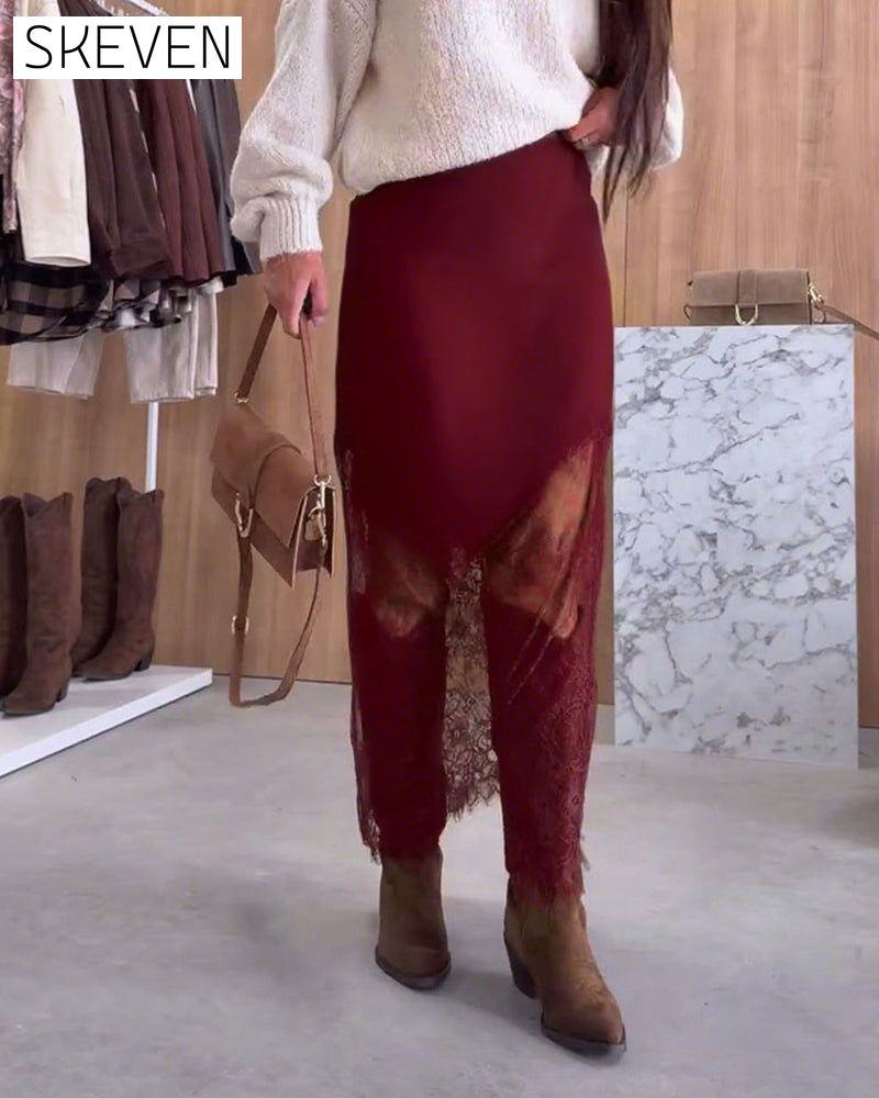 Jupe élégante en satin et dentelle patchwork
