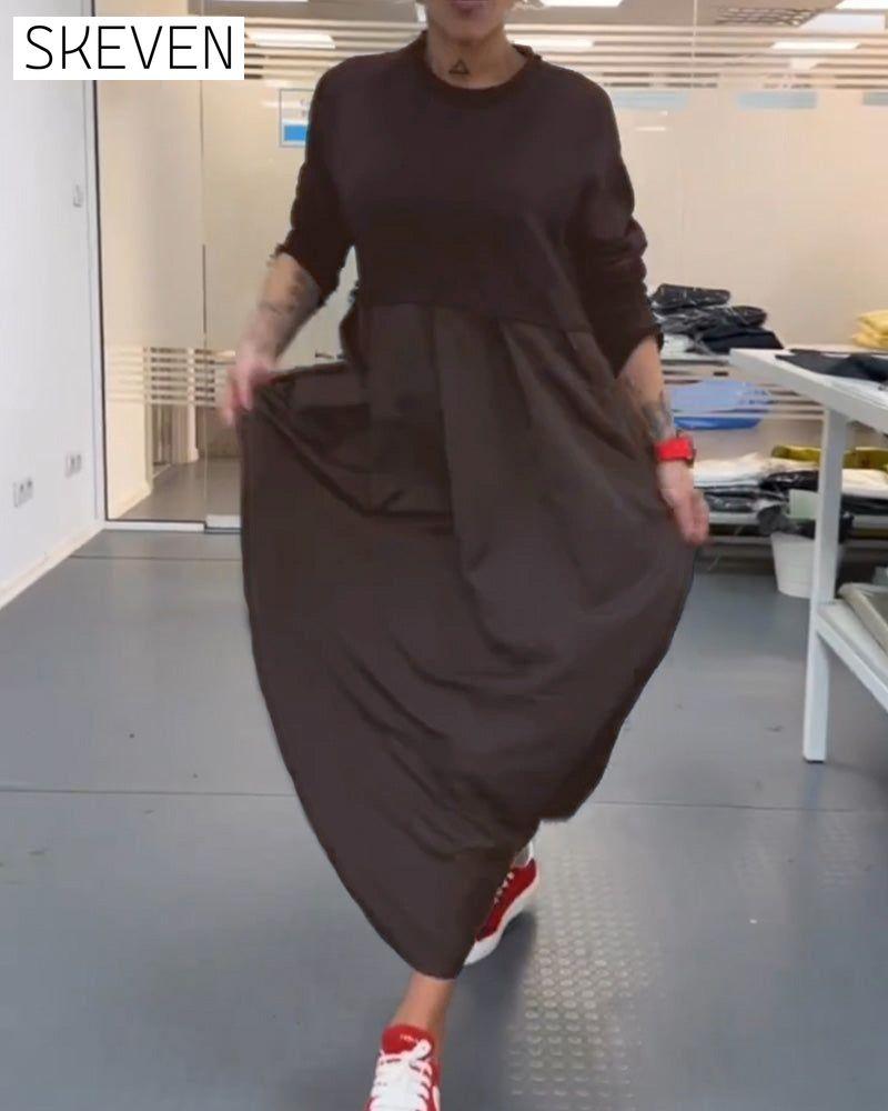 Maxi Solid Color Casual Dress Coffee 2023 f/w casual dresses Clothes discount Dresses spring