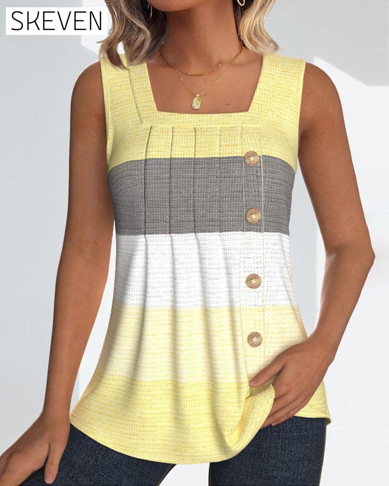 Gestreiftes, geknöpftes, plissiertes Tanktop