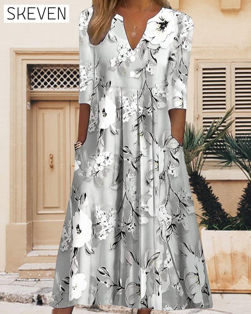 V-neck floral print pocket dress 23BF Casual Dresses Clothes Dresses Spring Summer