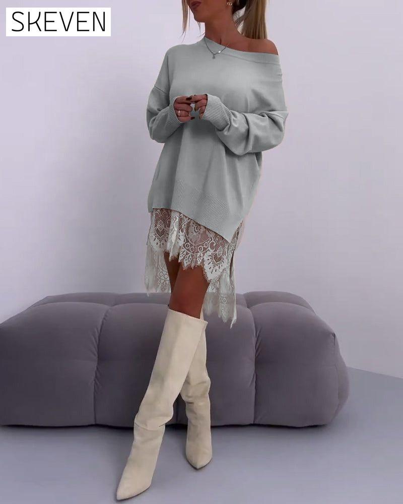 Schmal geschnittener, schulterfreier Pullover in Unifarbe
