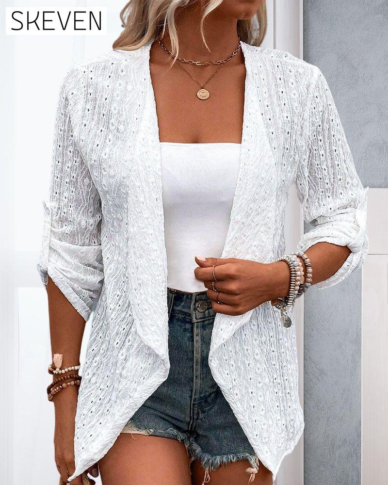 Elegante Strickjacke in Unifarbe mit Hohlsaum