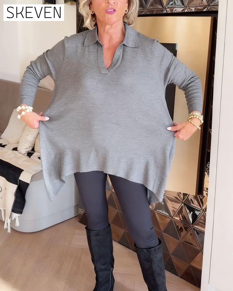 Irregular Lapel Long-Sleeved Top