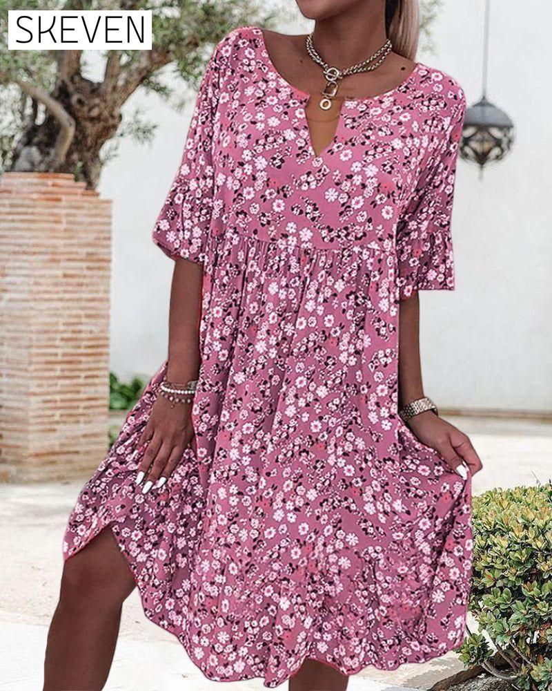 Half Sleeve Dress in Floral Print 23BF Casual Dresses Clothes Dresses Spring Summer