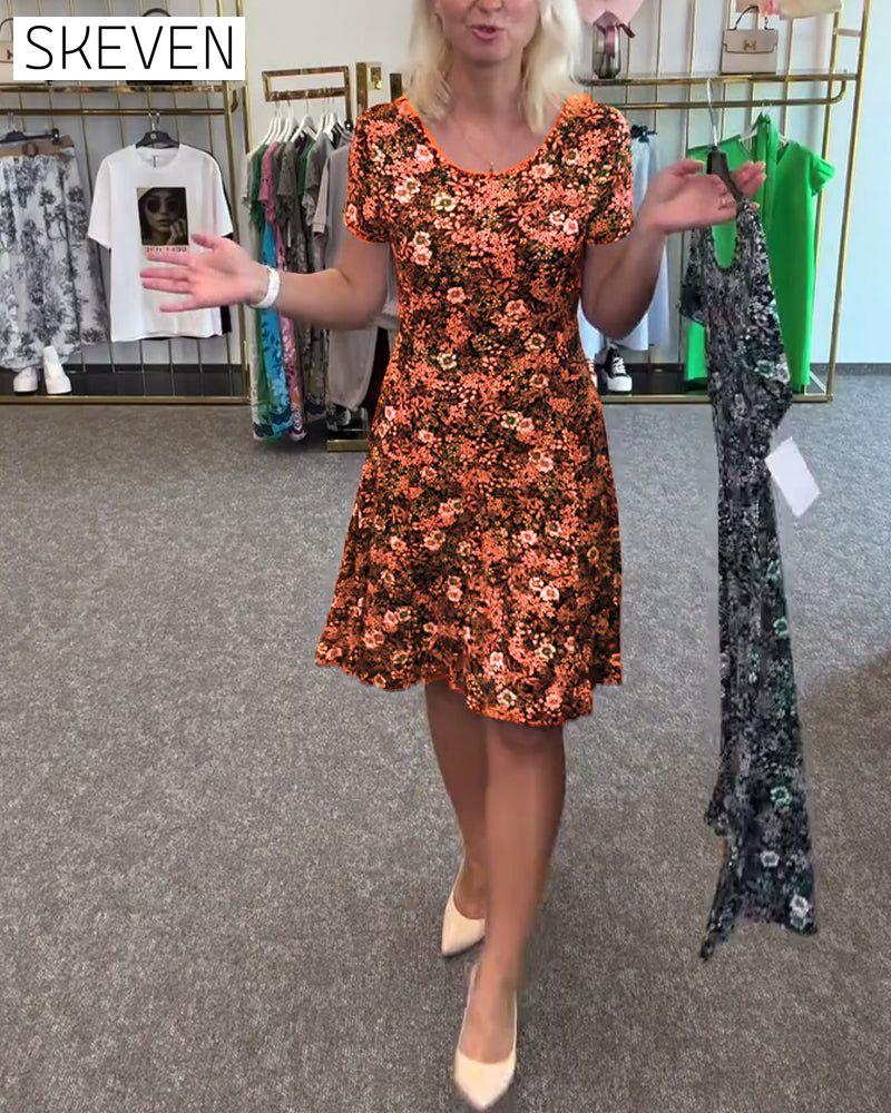 Temperament Slim Waist Printed Dress