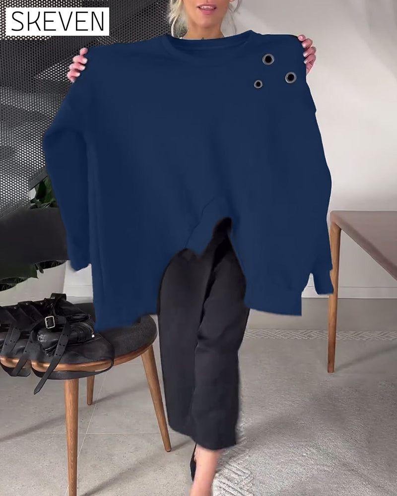 Lässiges Sweatshirt mit Rundhalsausschnitt und Schlitz in Unifarbe