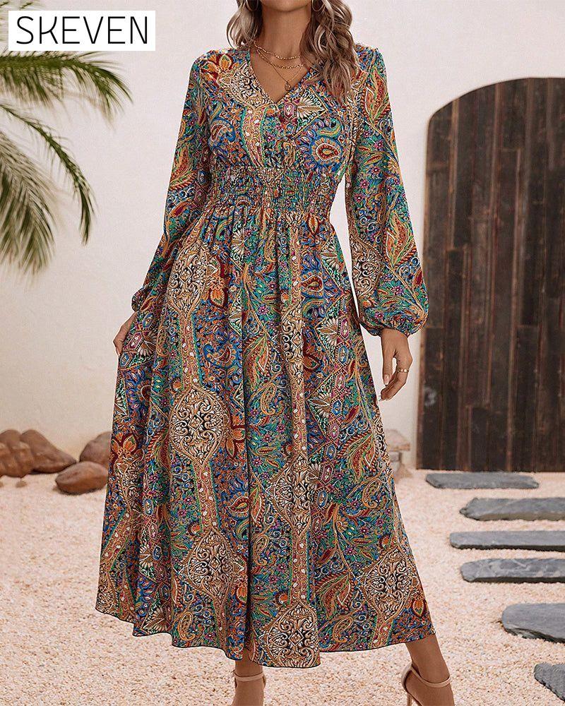 Multicolored paisley print elegant dress 23BF Casual Dresses Clothes Dresses Elegant Dresses Spring Summer
