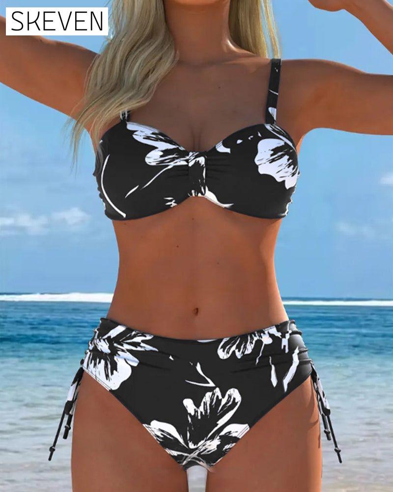 Two-Piece Halter Bikini With Printed Pattern